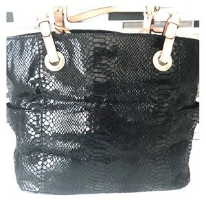 Michael Kors Black Leather Snakeskin Embossed Tote
